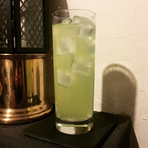 An image of the Mid-Morning Fizz cocktail submitted by Toby that contains Green Chartreuse, Soda Water, London Dry Gin, Lemon, Simple Syrup, Orange Flower Water, Egg and Orange