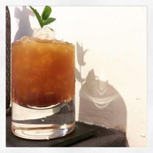 An Instagram of the Midnight Stinger cocktail submitted by n0tquitethere that contains Bourbon, Fernet Branca, Lemon, Simple Syrup and Mint