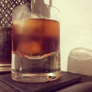 An Instagram of the Monte Cassino cocktail submitted by n0tquitethere that contains Cognac, Turin Bitters, Amaro Montenegro and Peach Bitters