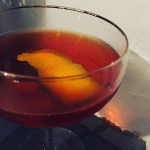 An Instagram of the Neisson Negroni cocktail submitted by n0tquitethere that contains Agricole Rhum, Turin Bitters, Sweet Vermouth, Xocolatl Mole Bitters and Orange