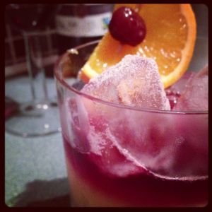 An Instagram of the New York Sour cocktail submitted by n0tquitethere that contains Rye Whiskey, Lemon, Simple Syrup, Dry Red Wine, Orange and Cocktail Cherry