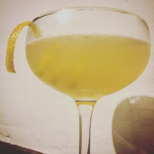 An Instagram of the Old McIntyre cocktail submitted by n0tquitethere that contains Cognac, Curaçao Triple Sec, Quinquina, Lemon and Lemon