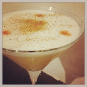 An Instagram of the Peruvian Pisco Sour cocktail submitted by n0tquitethere that contains Pisco, Lime, Simple Syrup, Egg, Angostura Bitters and Nutmeg