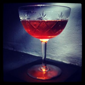 An Instagram of the Red Shadow cocktail submitted by n0tquitethere that contains Cherry Brandy, Rye Whiskey and Apricot Brandy