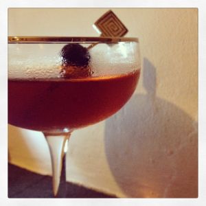 An Instagram of the Remember The Maine cocktail submitted by n0tquitethere that contains Rye Whiskey, Sweet Vermouth, Cherry Brandy, Absinthe and Cocktail Cherry