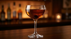 An image of the Right Hand cocktail submitted by Toby that contains Gold Rum, Sweet Vermouth, Turin Bitters and Xocolatl Mole Bitters