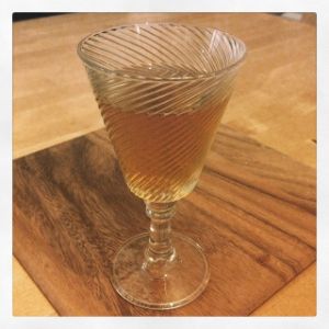 An Instagram of the Sagarno Scaffa cocktail submitted by n0tquitethere that contains Calvados, Amontillado Sherry, Strega, Ginger Liqueur and Lemon