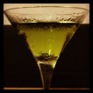 An Instagram of the Shamrock cocktail submitted by n0tquitethere that contains Crème de Menthe, Green Chartreuse, Dry Vermouth and Irish Whiskey