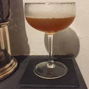 An Instagram of the Skyrocket Cocktail cocktail submitted by n0tquitethere that contains Rye Whiskey, Sweet Vermouth, Swedish Flaggpunsch, Aromatic Bitters and Lemon