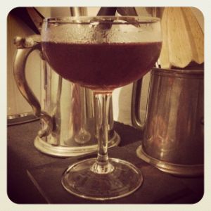 An Instagram of the Smuggler cocktail submitted by n0tquitethere that contains Gold Rum, Amontillado Sherry, Cognac and Angostura Bitters