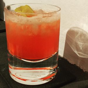 An Instagram of the Sophia Loren Shim cocktail submitted by n0tquitethere that contains Aperol, Lemon, Bourbon, Rhubarb Bitters and Lemon