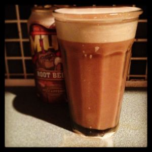 An Instagram of the Suhm Heering Float cocktail submitted by n0tquitethere that contains Cherry Brandy, Gold Rum, Xocolatl Mole Bitters, Egg and Root Beer