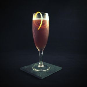 An Instagram of the The Graduate cocktail submitted by n0tquitethere that contains Turin Bitters, Crème de Cassis, Lemon, Sparkling Wine and Orange