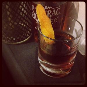 An Instagram of the Triborough cocktail submitted by n0tquitethere that contains Rye Whiskey, Kirschwasser, Punt e Mes, Amaro Ciociaro Liqueur, Angostura Bitters and Orange