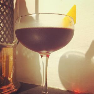 An Instagram of the Urban Anxiety cocktail submitted by n0tquitethere that contains Cachaça, Sweet Vermouth, Cynar, Angostura Bitters and Grapefruit