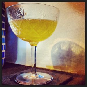 An Instagram of the Van Dieman cocktail submitted by n0tquitethere that contains Bourbon, Rye Whiskey, Dry Vermouth, Swedish Flaggpunsch and Yellow Chartreuse