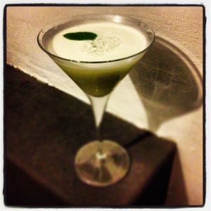 An Instagram of the Vauvert Slim cocktail submitted by n0tquitethere that contains Grapefruit, Green Chartreuse, Lime, Mint, Egg and Single Malt Scotch