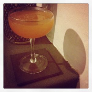 An Instagram of the Velvet Cushion cocktail submitted by n0tquitethere that contains London Dry Gin, Apple Brandy, Swedish Flaggpunsch, Orange and Crème de Cassis