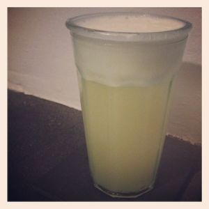 An Instagram of the White Birch Fizz cocktail submitted by n0tquitethere that contains London Dry Gin, Lemon, Strega, Apricot Brandy, Egg, Soda Water and Suze