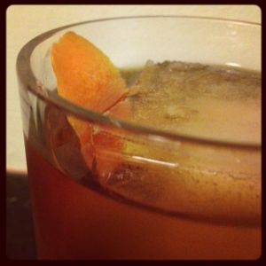 An Instagram of the Windsor Knot cocktail submitted by n0tquitethere that contains Cognac, Rye Whiskey, Dry Vermouth, Cynar, Benedictine DOM and Orange