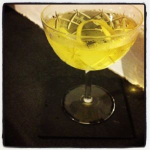 An Instagram of the Yellow Jacket cocktail submitted by n0tquitethere that contains Reposado Tequila, St Germain, Yellow Chartreuse, Orange Bitters and Lemon